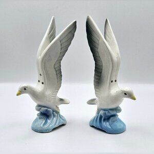 Vintage Nanco Japan Flying Seagull Salt and Pepper Shakers Ceramic Set